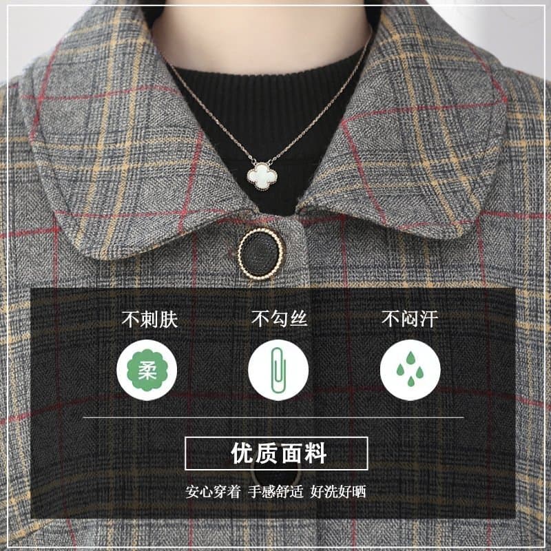 中老年格子翻领外套 春秋款