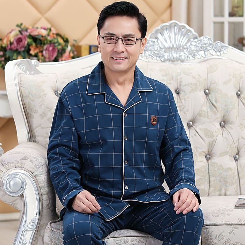 纯棉长袖开衫睡衣套装 加大码