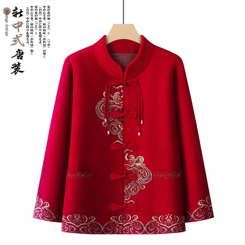 中老年中式盘扣开衫 秋冬保暖