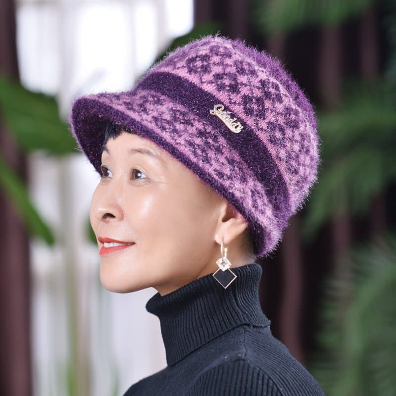 中老年女士加绒针织保暖帽
