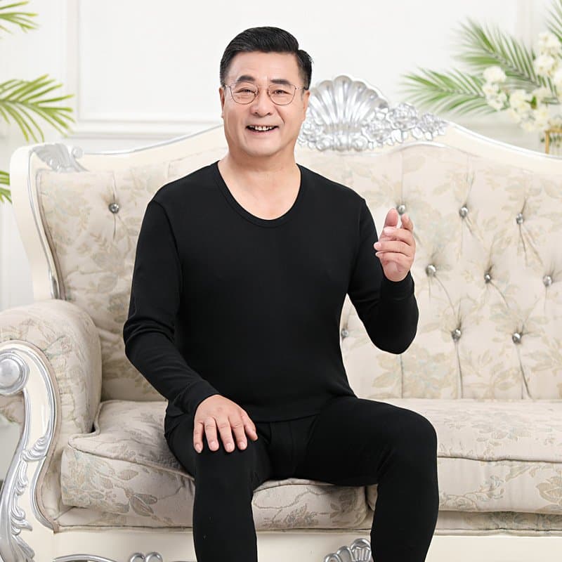 中老年男士纯棉秋衣秋裤套装 宽松