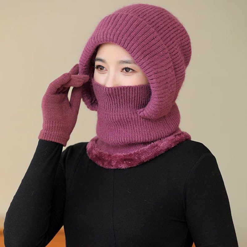 中老年女士加绒护脖帽 保暖连体