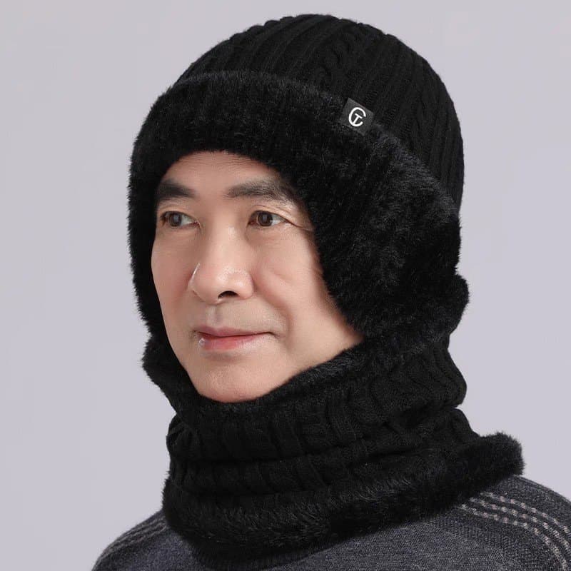 中老年男士护耳加绒针织帽 可配围脖