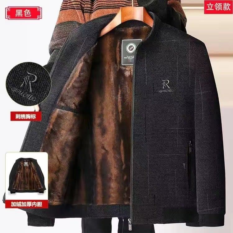 中老年男士加绒加厚夹克 保暖外套