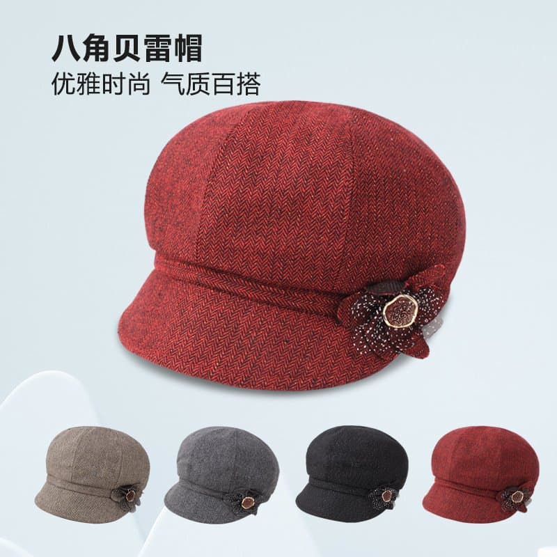 中老年妈妈八角帽 短檐保暖