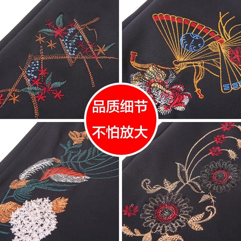 中老年女士松紧腰长裤 刺绣