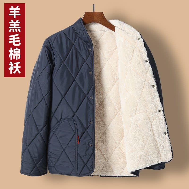 老年男士加绒棉袄 保暖立领